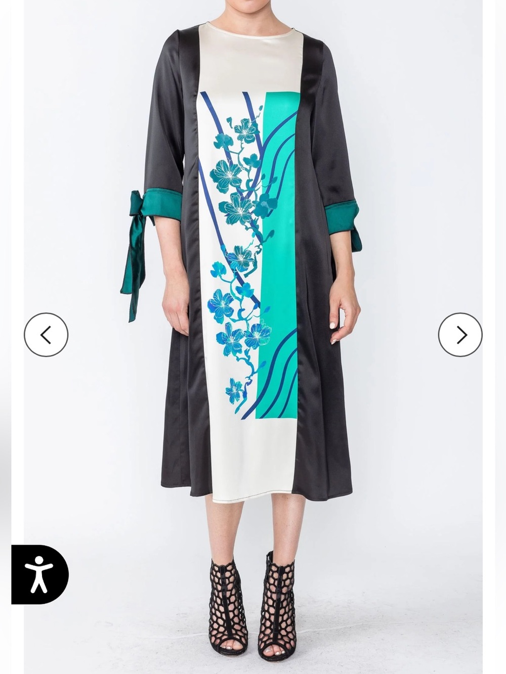NWT IC Collection Color Block Satin Midi Dress W/ Flower Print - Size XXL
